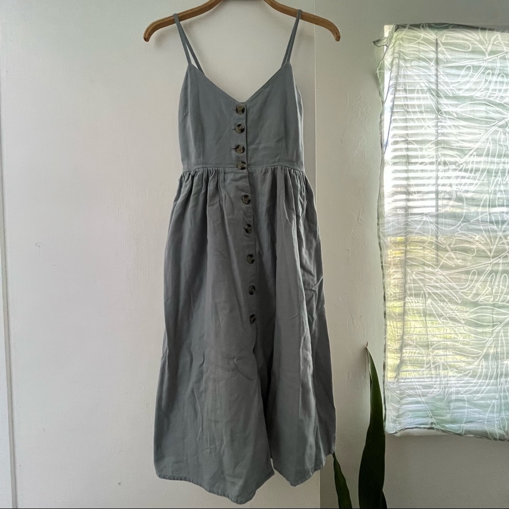 Japna linen solid blue button down dress
